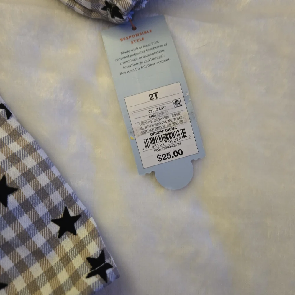Cat & Jack Toddler Girls Gingham Star Dress and Faux Fur Vest Set 2T‎ NWT